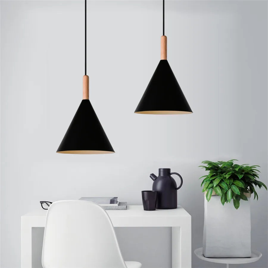 Modern Hanging Ceiling Lamps Wood Aluminium e27 Pendant Light for Dining Room Table Bedside Kitchen Black Decoration Lighting