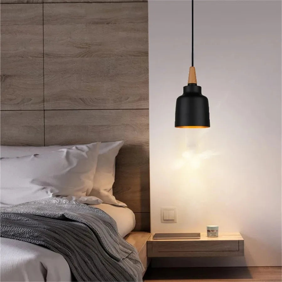 Modern Hanging Ceiling Lamps Wood Aluminium e27 Pendant Light for Dining Room Table Bedside Kitchen Black Decoration Lighting