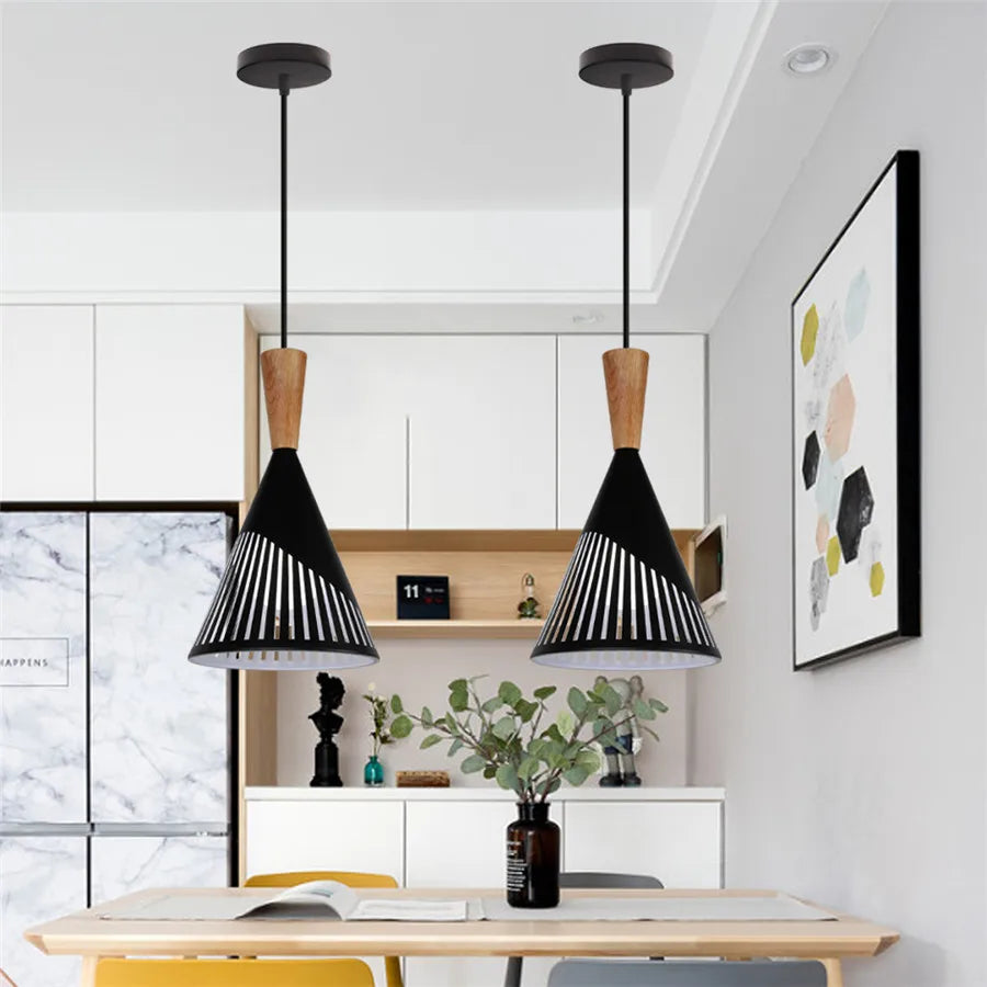 Modern Hanging Ceiling Lamps Wood Aluminium e27 Pendant Light for Dining Room Table Bedside Kitchen Black Decoration Lighting