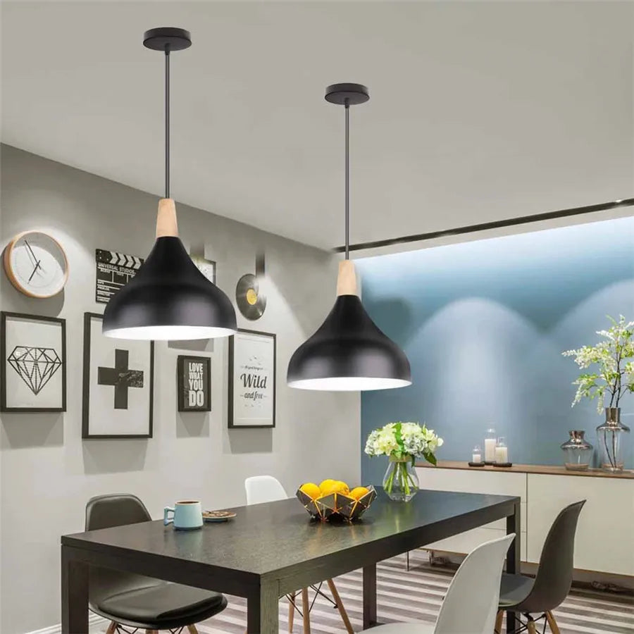 Modern Hanging Ceiling Lamps Wood Aluminium e27 Pendant Light for Dining Room Table Bedside Kitchen Black Decoration Lighting