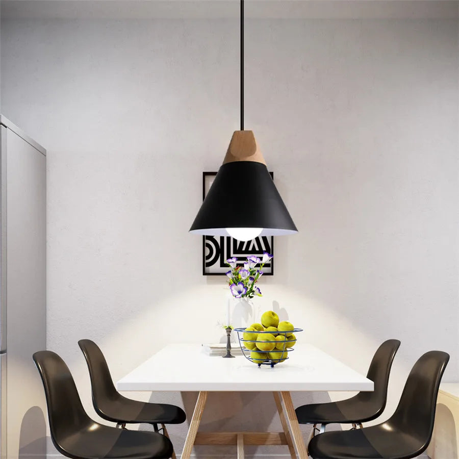 Modern Hanging Ceiling Lamps Wood Aluminium e27 Pendant Light for Dining Room Table Bedside Kitchen Black Decoration Lighting
