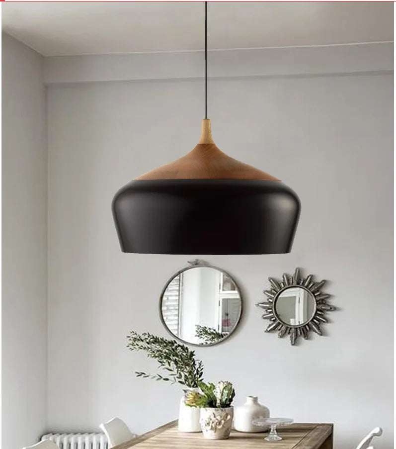 Modern Hanging Ceiling Lamps Wood Aluminium e27 Pendant Light for Dining Room Table Bedside Kitchen Black Decoration Lighting