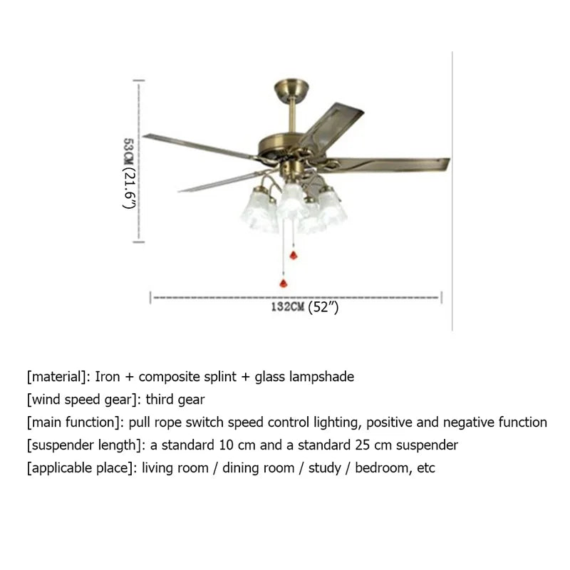 Hongcui Classical Ceiling Fan Light Large 52 Inch Lamp With Remote Control Modern Simple LED For Home Living Room