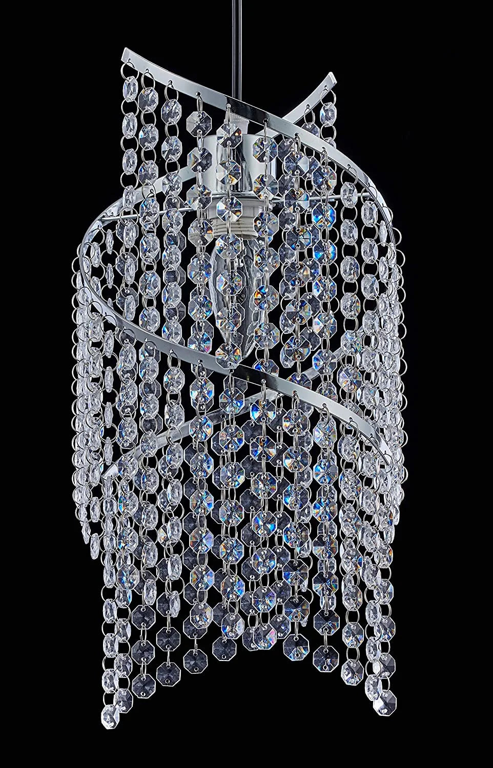 Crystal Long Beaded Ceiling Light Cover Spiral Droplet Frame
