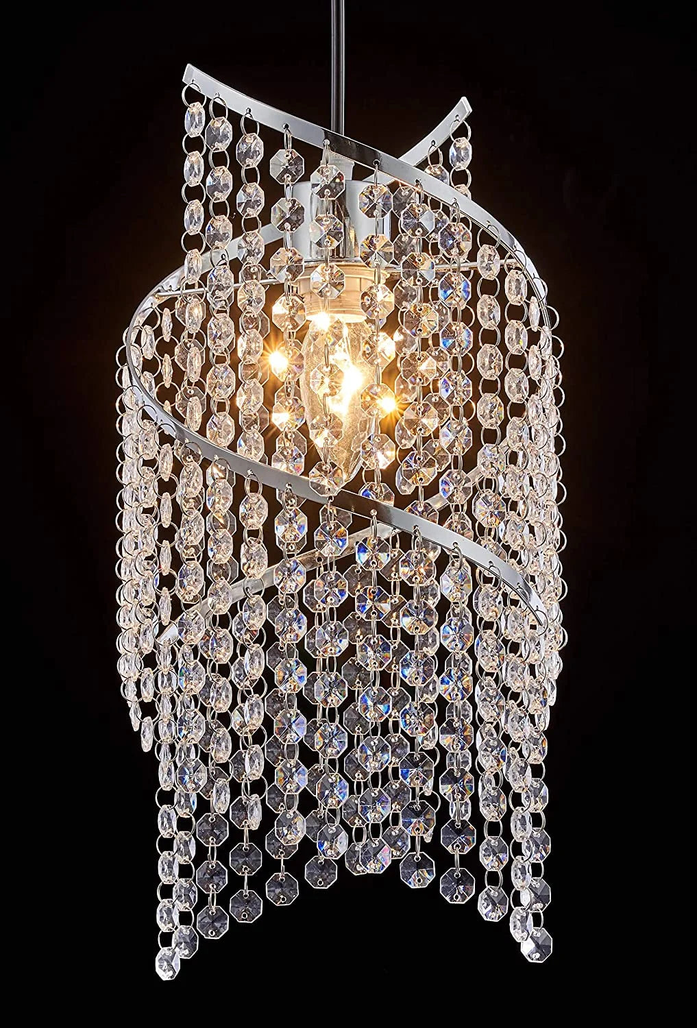 Crystal Long Beaded Ceiling Light Cover Spiral Droplet Frame