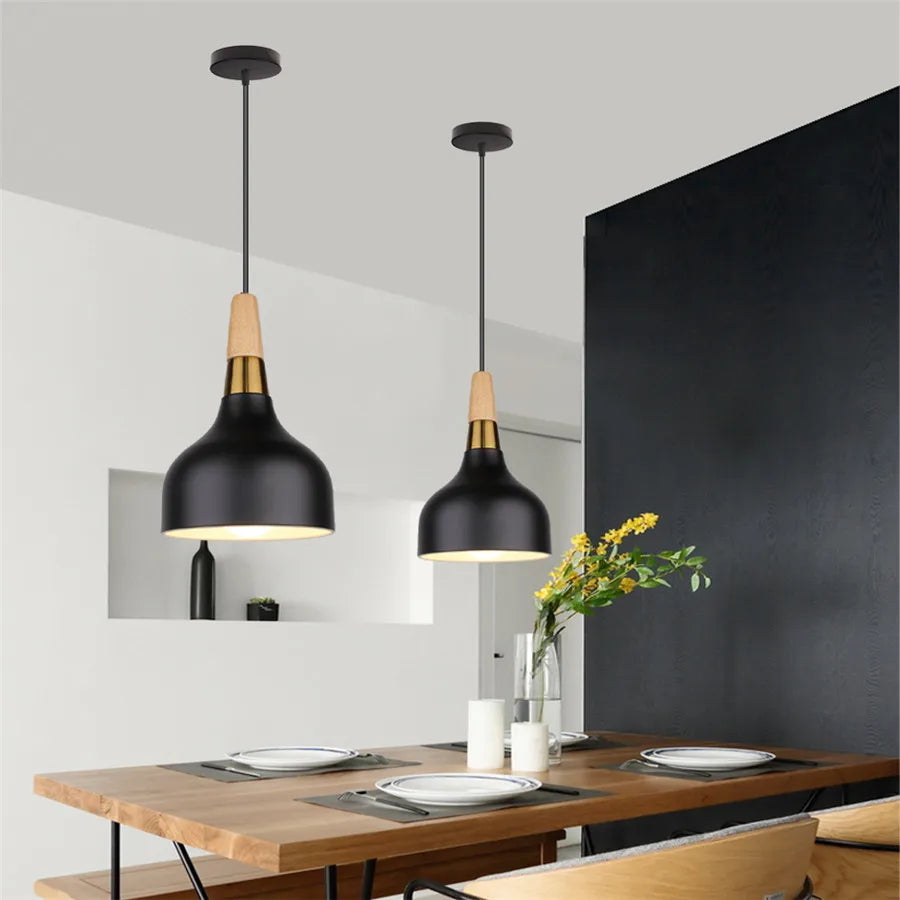 Modern Hanging Ceiling Lamps Wood Aluminium e27 Pendant Light for Dining Room Table Bedside Kitchen Black Decoration Lighting