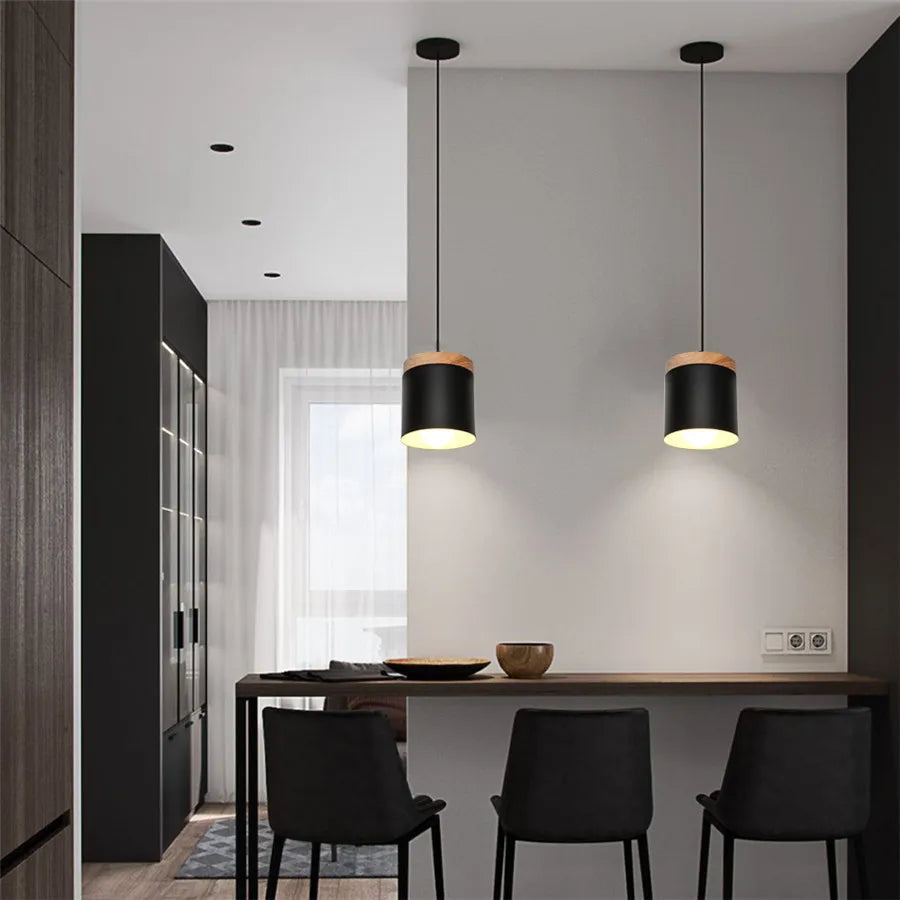 Modern Hanging Ceiling Lamps Wood Aluminium e27 Pendant Light for Dining Room Table Bedside Kitchen Black Decoration Lighting