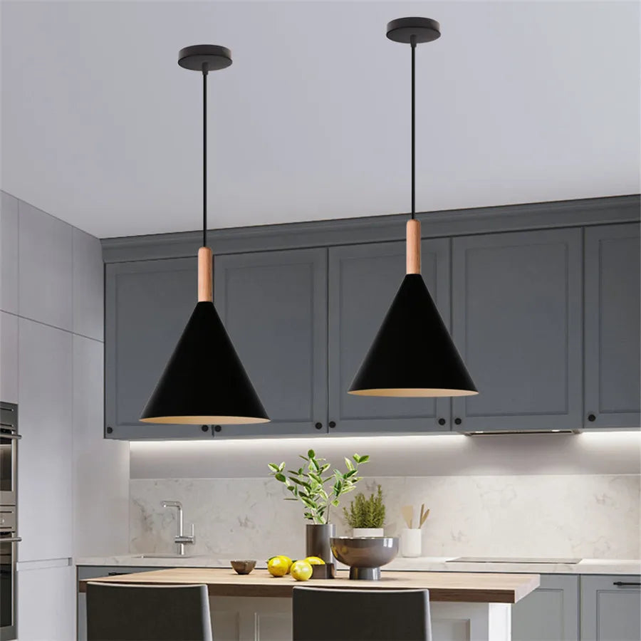 Modern Hanging Ceiling Lamps Wood Aluminium e27 Pendant Light for Dining Room Table Bedside Kitchen Black Decoration Lighting