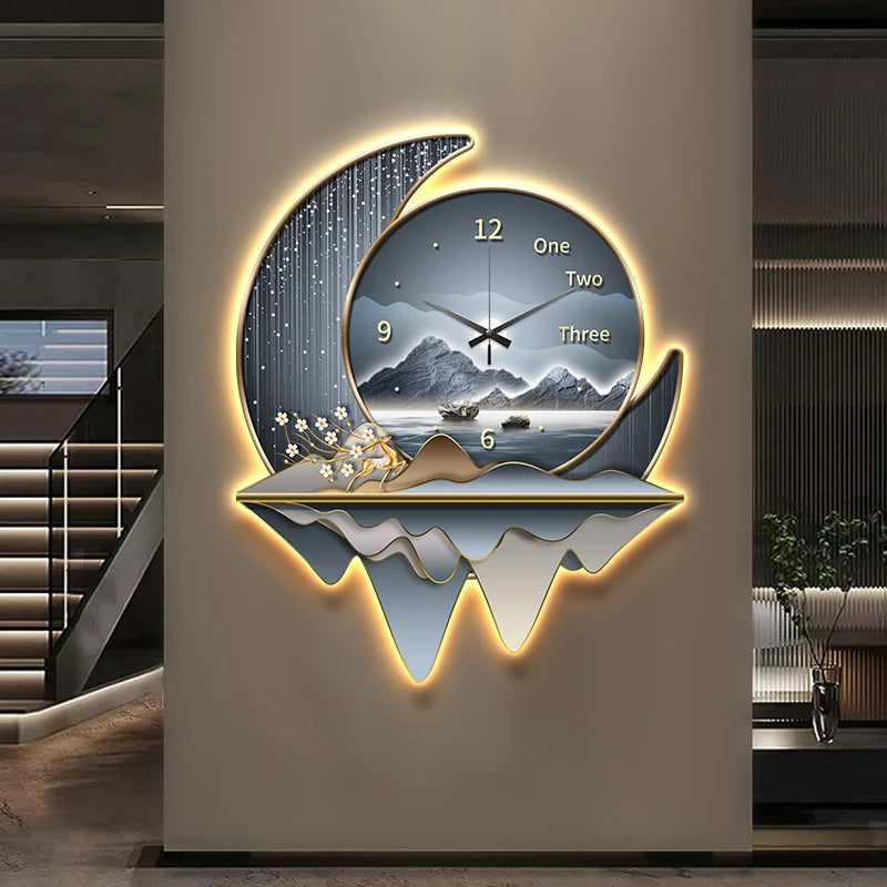 Luxury Light Creative Clock Wall Lamps Kitchen Table Decoration Painting Living Room Silent Background Lustre Home Mural Lights