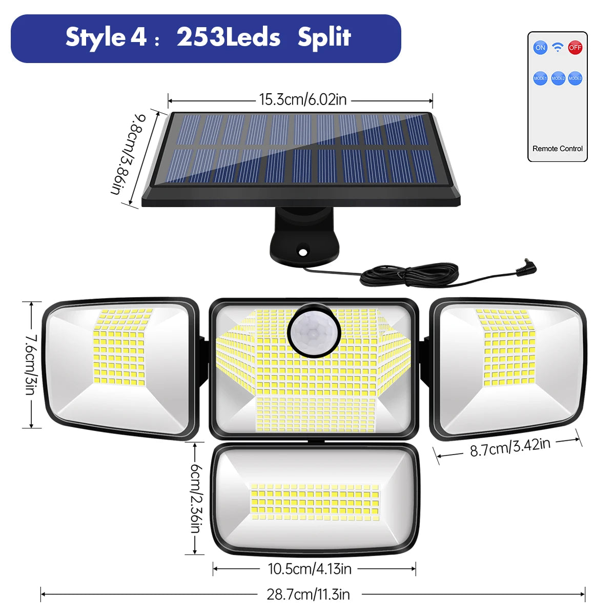 Outdoor Solar Lights Solar Motion Sensor Lights 342/253/182 LED Security Solar Wall Lamp With 3 Modes Waterproof Flood Lights