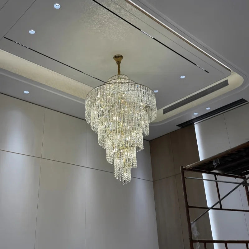 Villa Hollow Duplex Crystal Chandelier Hall Spiral Staircase Post-Modern Living Room Hotel Lobby Light Luxury Lighting Lamps