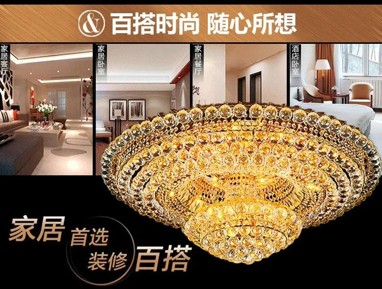 Luxury Continental Circular Golden Living Room Lobby Restaurant Crystal Hotel Decoration Elegant Ceiling Lamp Ceiling Chandelier