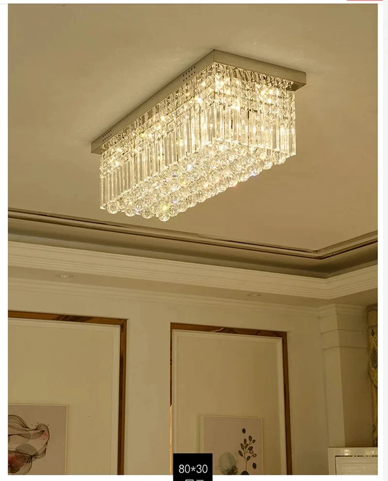 Rectangular and Square Luxurious Villa Living Room Lamp LED Crystal Ceiling Lamp Modern Restaurant Bedroom Home Decor Fixtures