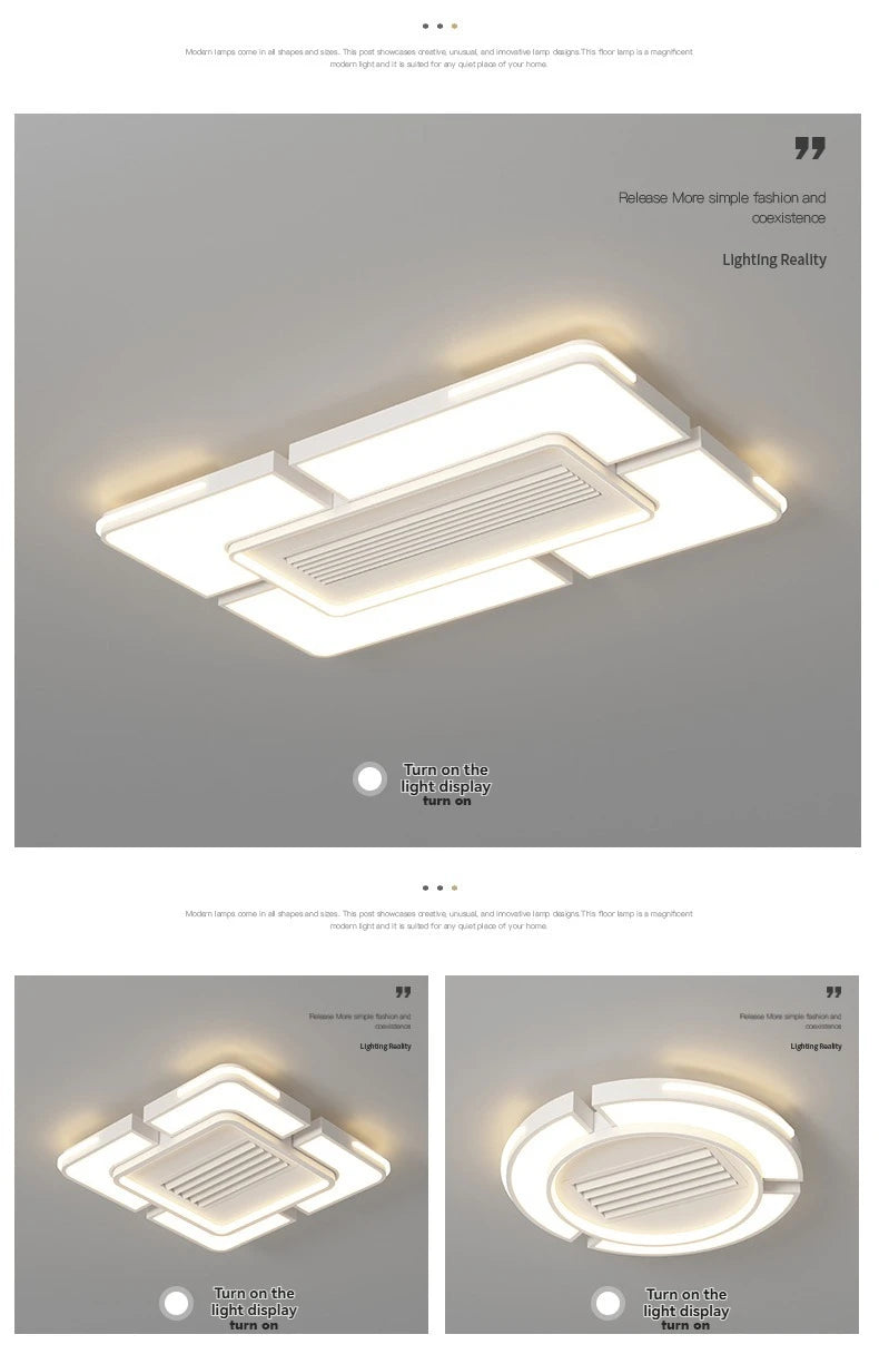 New Ceiling Fan Bladeless with Light Living Dining Room Cold Warm Mode LED Invisible Ceiling Fan Lamp Remote Control Bedroom