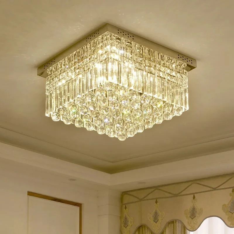 Rectangular and Square Luxurious Villa Living Room Lamp LED Crystal Ceiling Lamp Modern Restaurant Bedroom Home Decor Fixtures