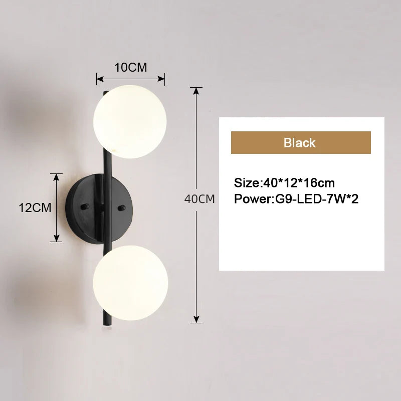 Nordic Indoor G9 9W LED Wall Lamps Decor for Living Room Bedroom with Glass Ball LED Wall Lights Wall Sconce for Home Lighting