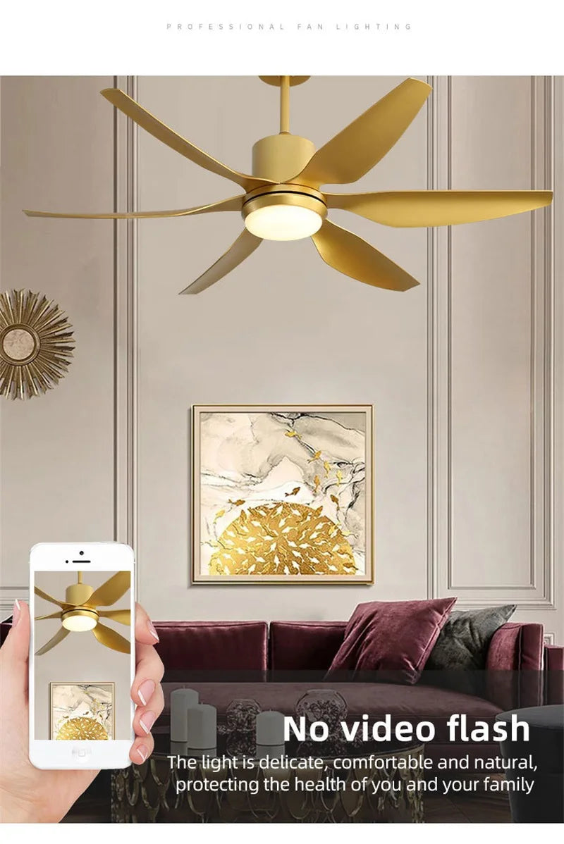 Hongcui American Ceiling Fan Light Contemporary Creative LED Lamp Gold With Remote Control for Home Living Room Bedroom Decor