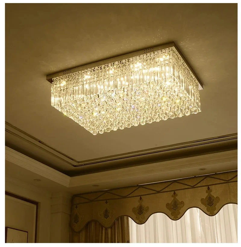 Rectangular and Square Luxurious Villa Living Room Lamp LED Crystal Ceiling Lamp Modern Restaurant Bedroom Home Decor Fixtures