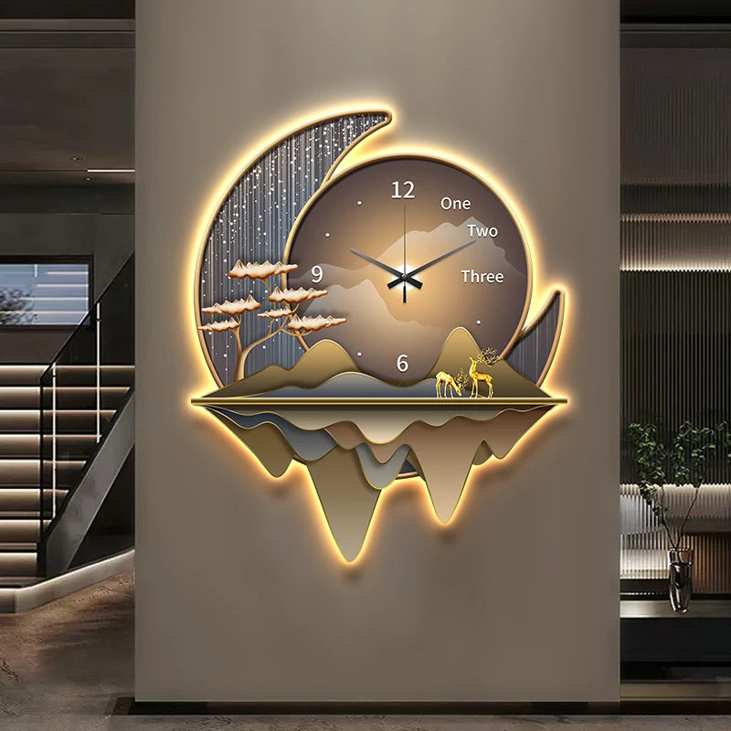 Luxury Light Creative Clock Wall Lamps Kitchen Table Decoration Painting Living Room Silent Background Lustre Home Mural Lights