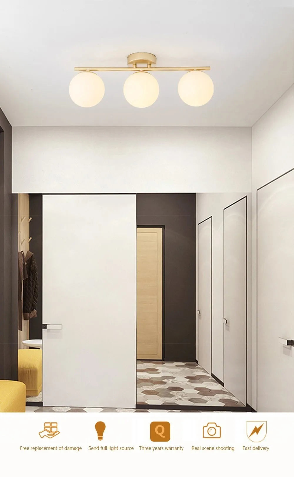 Nordic Glass Ceiling Light LED  White Ball Creative Golden Corridor Lamp Entrance Cloakroom Balcony Bedroom Dining Room Lighting