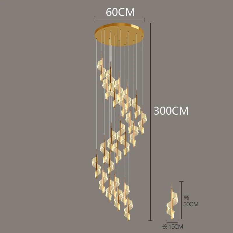 Modern LED Staircase Chandelier Living Room Villa Hall Light Luxury Long Line Spiral Duplex Building Nordic Simple Chandelier