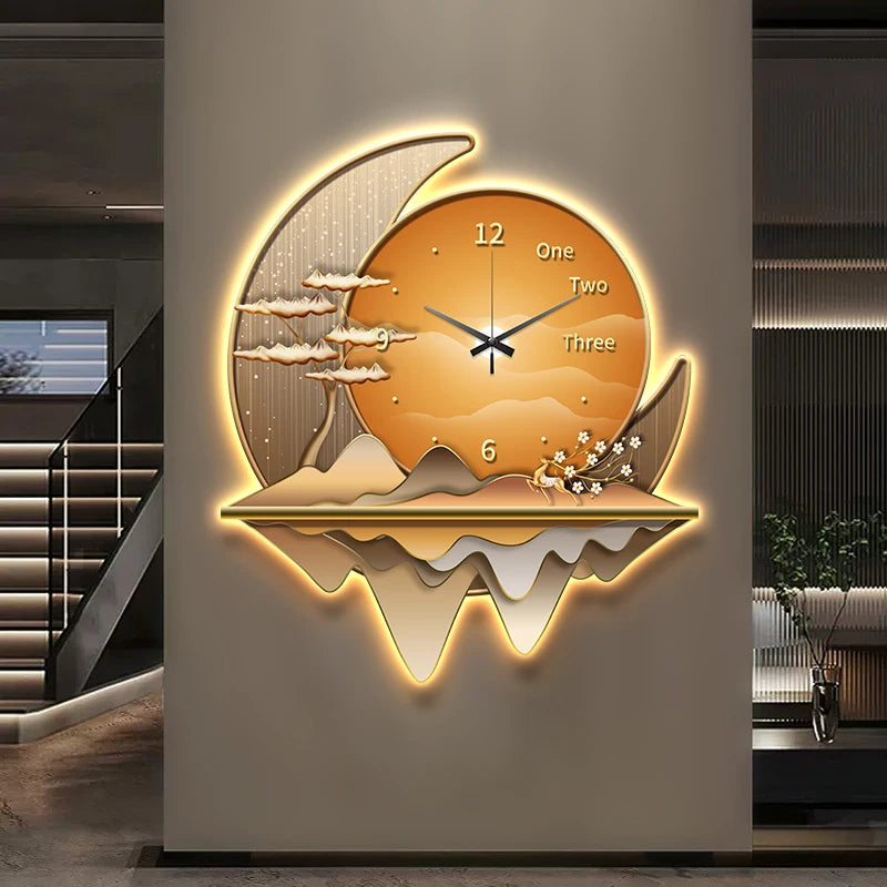 Luxury Light Creative Clock Wall Lamps Kitchen Table Decoration Painting Living Room Silent Background Lustre Home Mural Lights