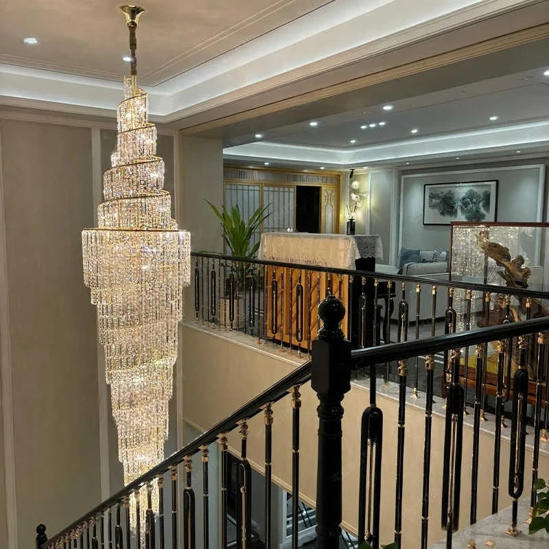 Villa Hollow Duplex Crystal Chandelier Hall Spiral Staircase Post-Modern Living Room Hotel Lobby Light Luxury Lighting Lamps