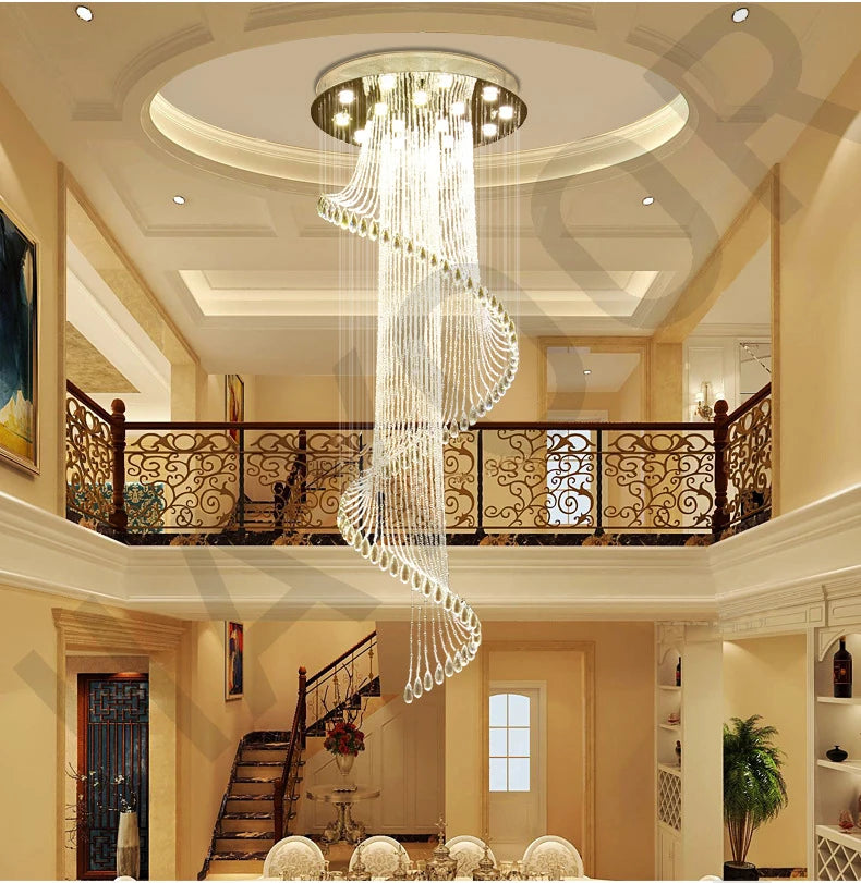 New Round Duplex Staircase Rotating Chandelier Modern Minimalist Villa Luxury Hotel Hollowed Out Long Crystal Lamp