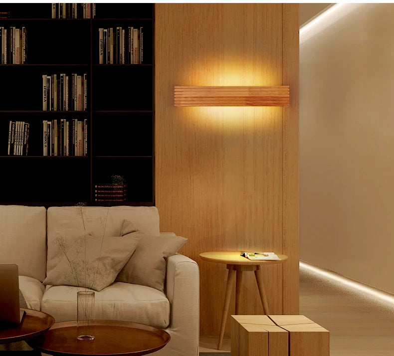 Modern Solid Wooden LED Wall Lamps Linear Nordic Corridor Bedroom Decoration Bathroom Mirror Indoor Lighting Home Living Room
