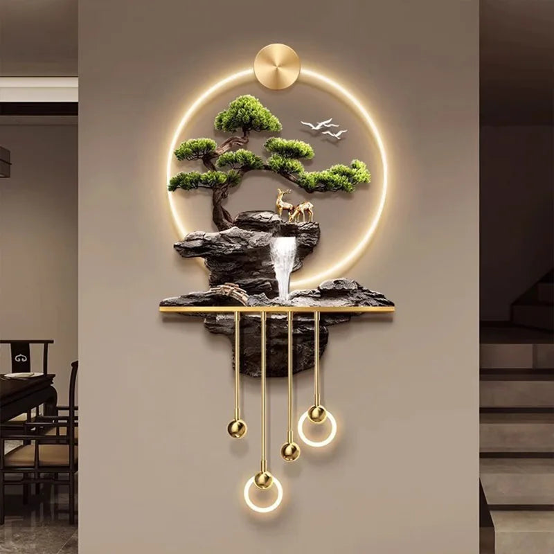 Interior Items Decorative Wall Lamp Modern LED Elk Crystal Porcelain Mural Light Living Room Hanging Paintings Lighting Home