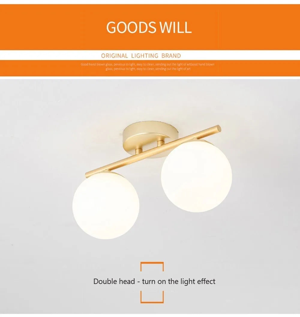 Nordic Glass Ceiling Light LED  White Ball Creative Golden Corridor Lamp Entrance Cloakroom Balcony Bedroom Dining Room Lighting