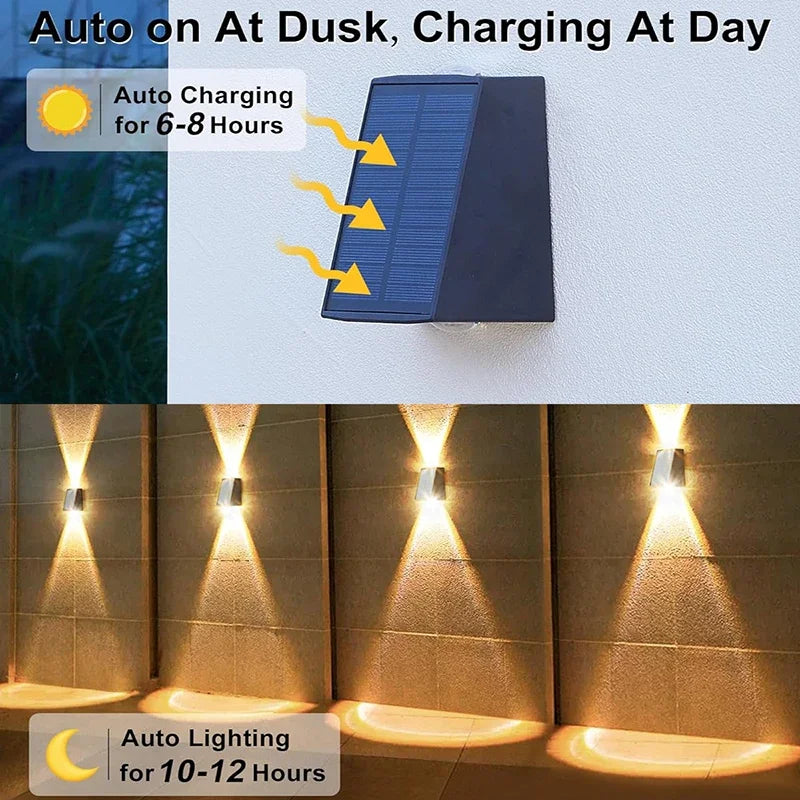 LED Solar Light Outdoor Waterproof Wall Lamp Up and Down Light Control Fence Light for Garden Street Balcony Yard Corridor Decor