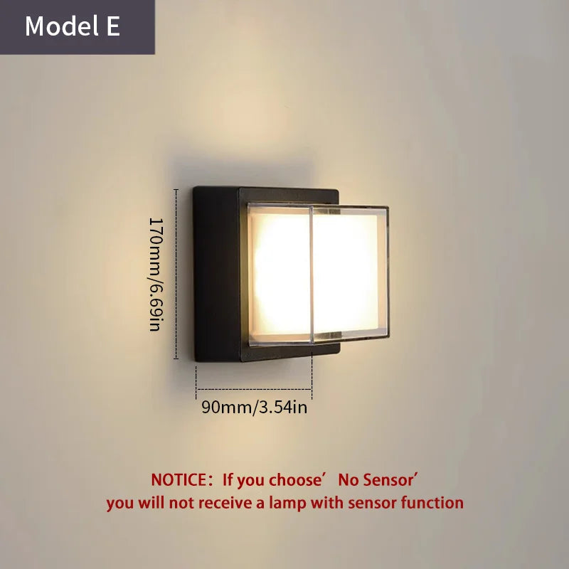 LED Outdoor Wall Light Lamp PIR Motion Sensor AC85-265V ABS Waterproof Modern Indoor Home Balcony Porch Garden Decoration