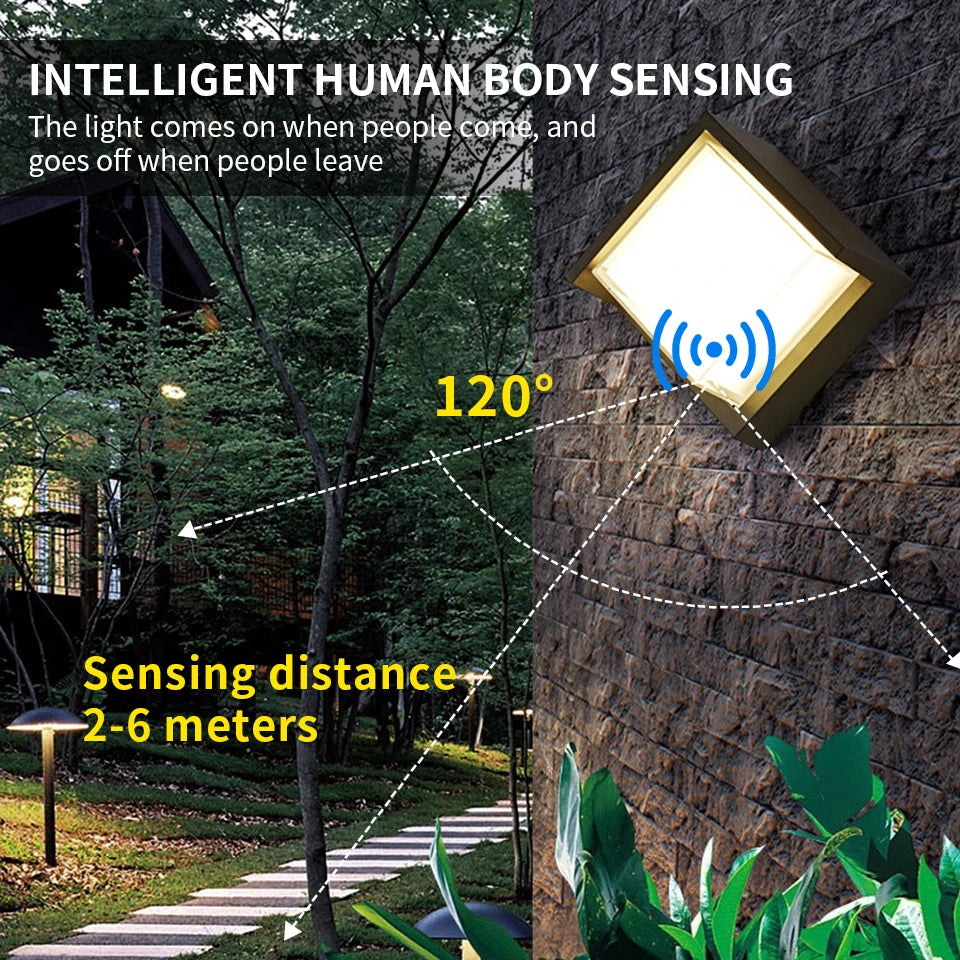 LED Outdoor Wall Light Lamp PIR Motion Sensor AC85-265V ABS Waterproof Modern Indoor Home Balcony Porch Garden Decoration