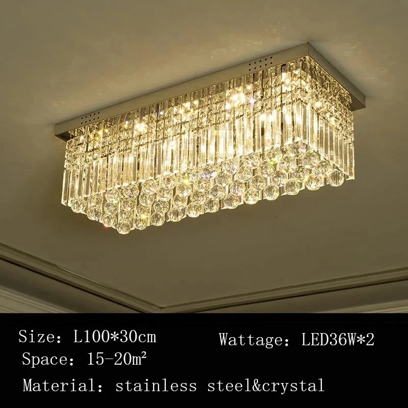 Rectangular and Square Luxurious Villa Living Room Lamp LED Crystal Ceiling Lamp Modern Restaurant Bedroom Home Decor Fixtures