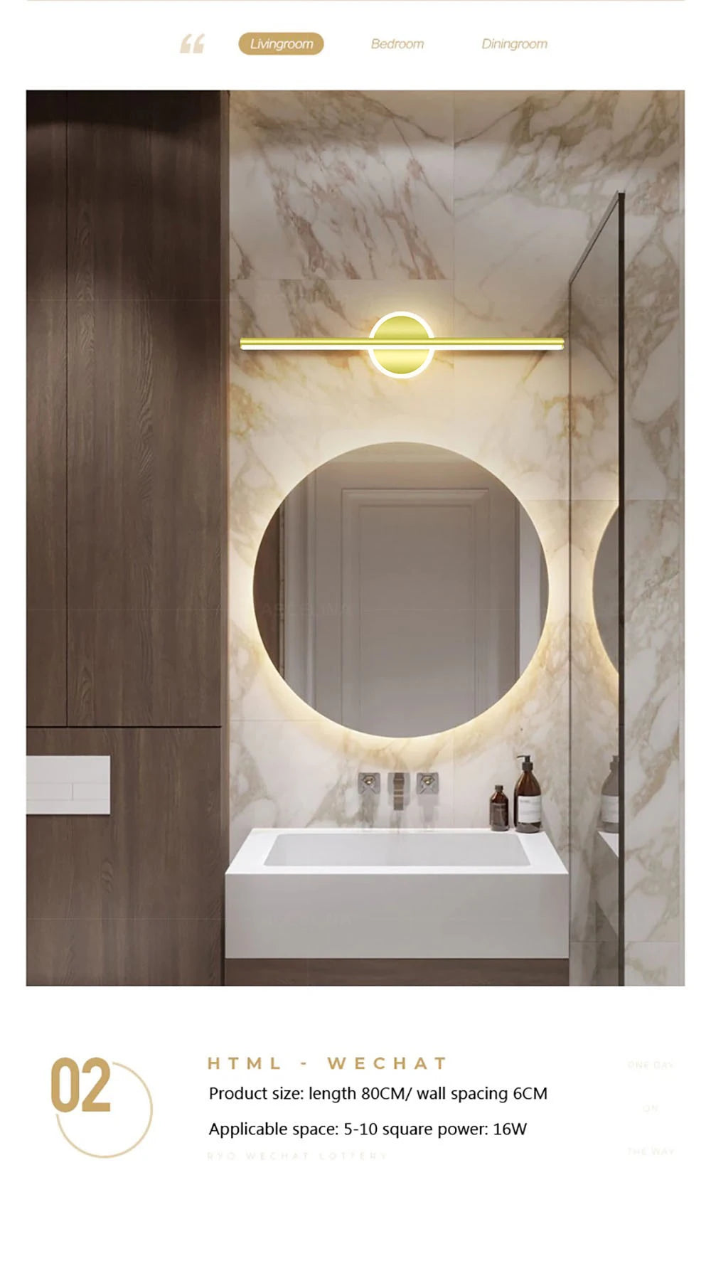 Modern LED Wall Lamp 40/60cm Mirror Light Bathroom Toilet Black Gold Long Strip Fixture Home Decor Led Lighting Lamps Lustre