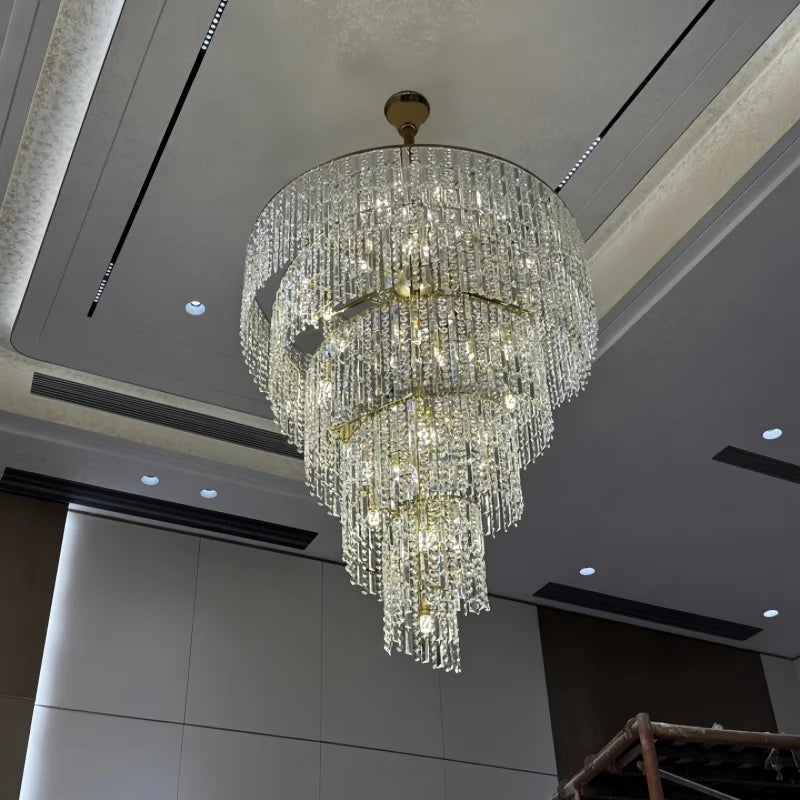 Villa Hollow Duplex Crystal Chandelier Hall Spiral Staircase Post-Modern Living Room Hotel Lobby Light Luxury Lighting Lamps