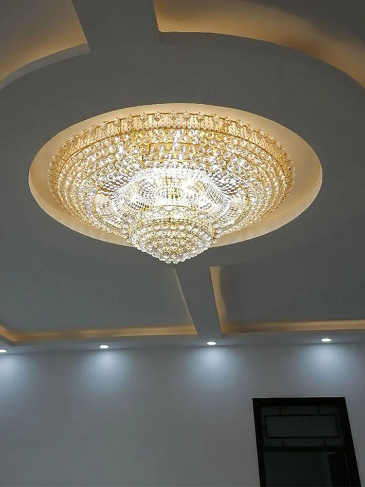Luxury Continental Circular Golden Living Room Lobby Restaurant Crystal Hotel Decoration Elegant Ceiling Lamp Ceiling Chandelier