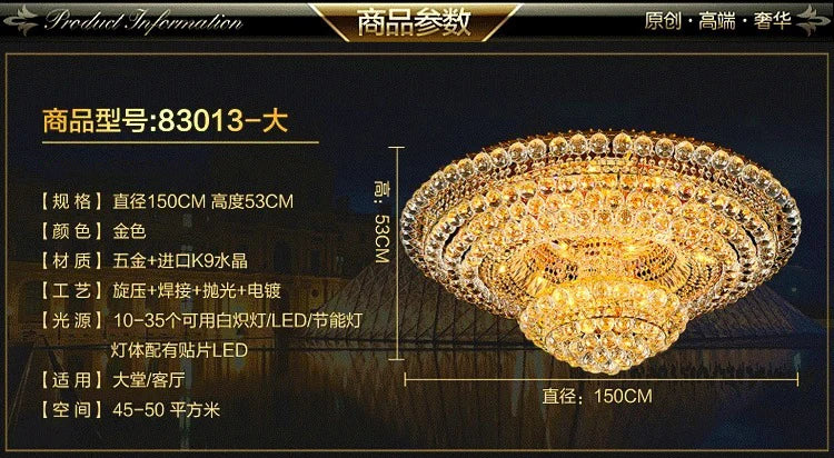 Luxury Continental Circular Golden Living Room Lobby Restaurant Crystal Hotel Decoration Elegant Ceiling Lamp Ceiling Chandelier
