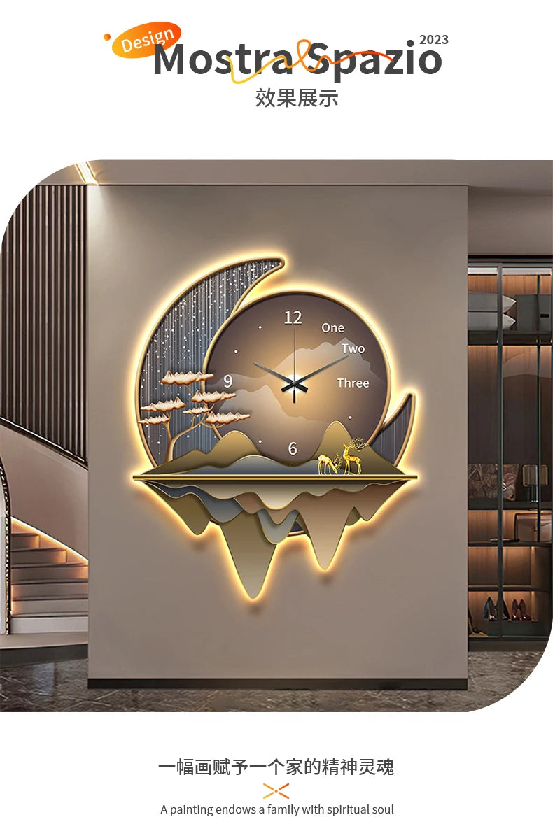 Luxury Light Creative Clock Wall Lamps Kitchen Table Decoration Painting Living Room Silent Background Lustre Home Mural Lights