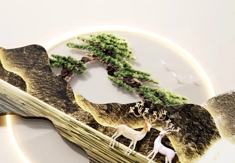 Interior Items Decorative Wall Lamp Modern LED Elk Crystal Porcelain Mural Light Living Room Hanging Paintings Lighting Home
