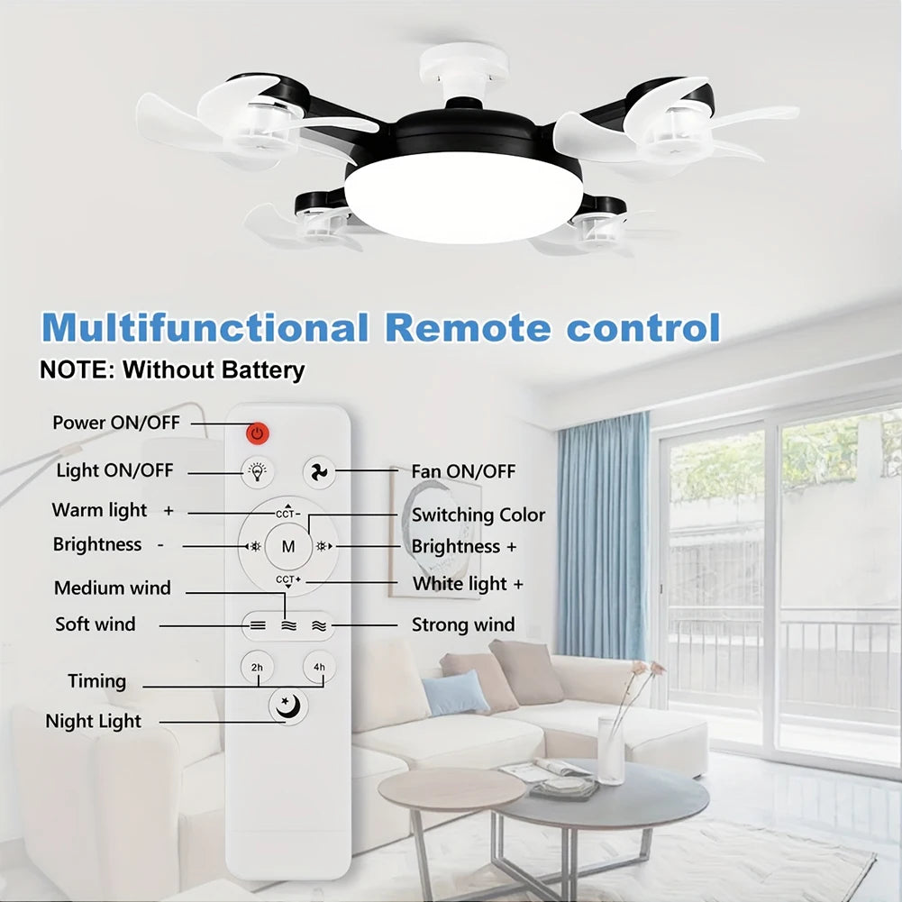 Universal Dimming Drone Fan with LED Light Remote Control Silent Ceiling Drone Fan 3 Gears for Dining Room Bedroom Living Room