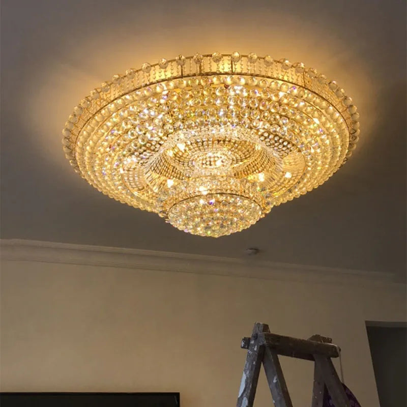 Luxury Continental Circular Golden Living Room Lobby Restaurant Crystal Hotel Decoration Elegant Ceiling Lamp Ceiling Chandelier