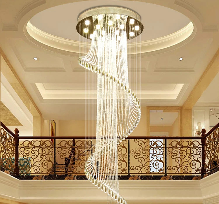 New Round Duplex Staircase Rotating Chandelier Modern Minimalist Villa Luxury Hotel Hollowed Out Long Crystal Lamp