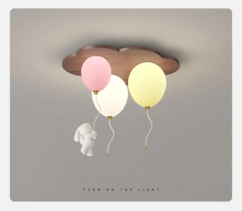 Modern Balloon LED Ceiling Lights Wooden For Children's Room Decoration Baby's Boy Girl Bedroom Lustre Creative Chandelier Lamp