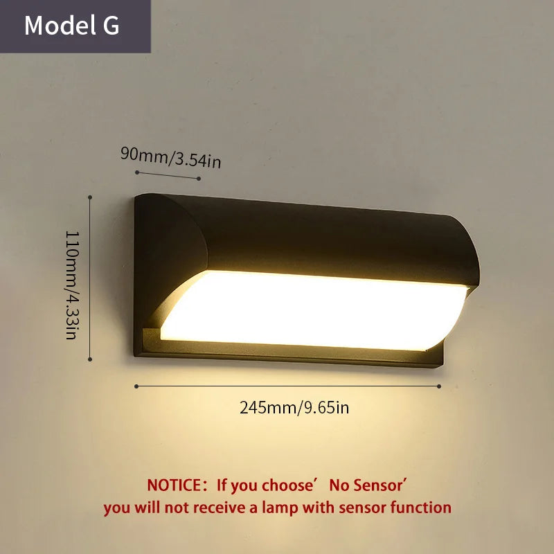LED Outdoor Wall Light Lamp PIR Motion Sensor AC85-265V ABS Waterproof Modern Indoor Home Balcony Porch Garden Decoration