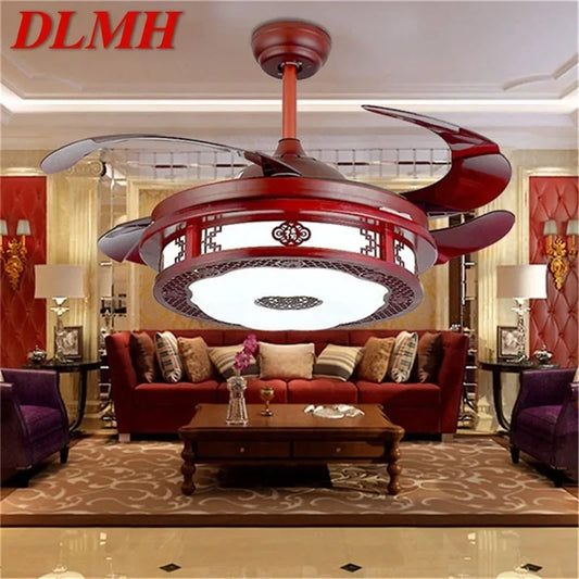 DLMH Ceiling Fan Light Invisible Lamp With Remote Control Modern Red Elegance For Home Restaurant Dining Room