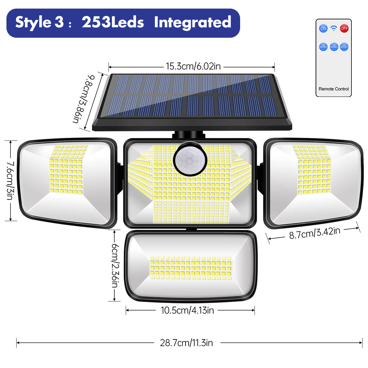 Outdoor Solar Lights Solar Motion Sensor Lights 342/253/182 LED Security Solar Wall Lamp With 3 Modes Waterproof Flood Lights