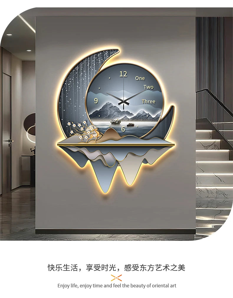Luxury Light Creative Clock Wall Lamps Kitchen Table Decoration Painting Living Room Silent Background Lustre Home Mural Lights