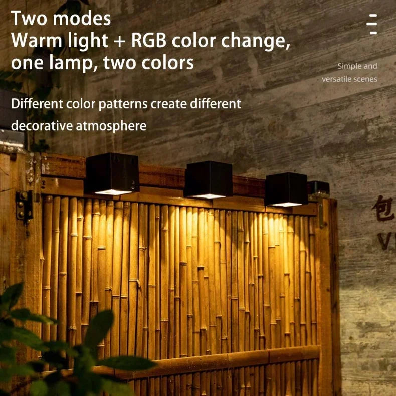 Outdoor Solar Wall Light 2 Lighting Modes Warm White/RGB Square Modern Solar Lights for House Porch Garden Patio Fence Decor